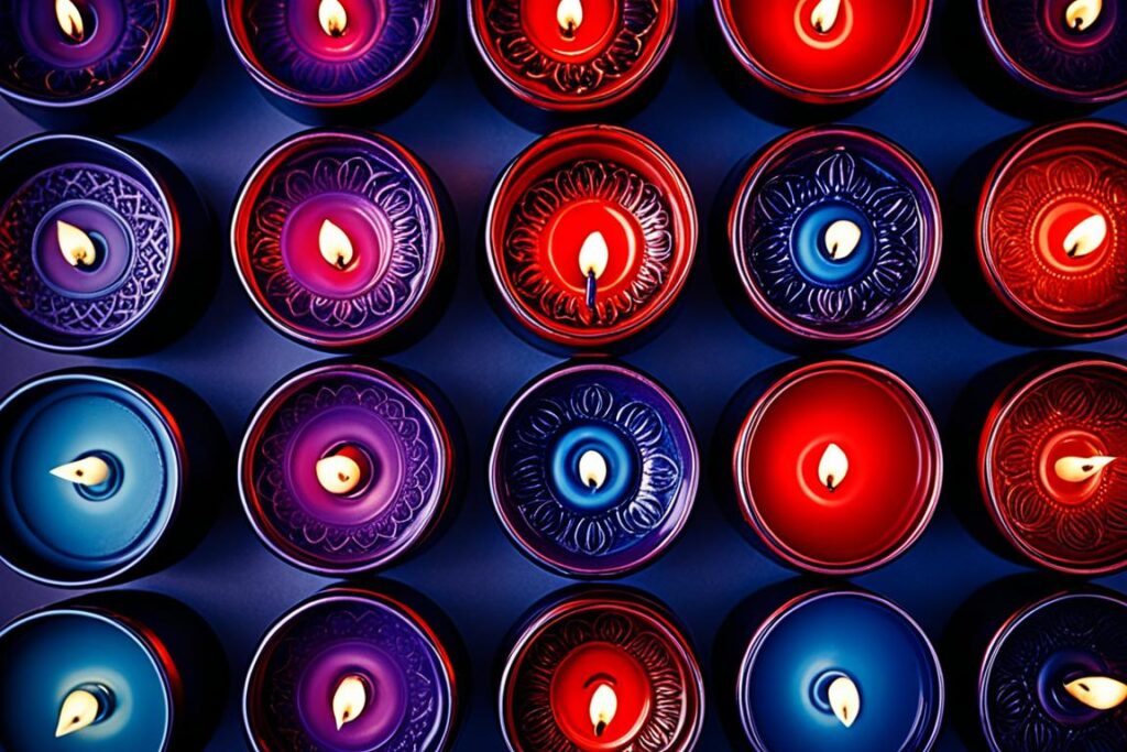 bougies de différentes couleurs pour les rituels de protection